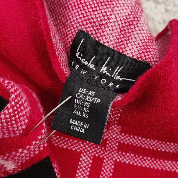 Nicole Miller Women's Sweater Size XS With Headband Red Plaid Rayon Stretch Cozy - Picture 2 of 6